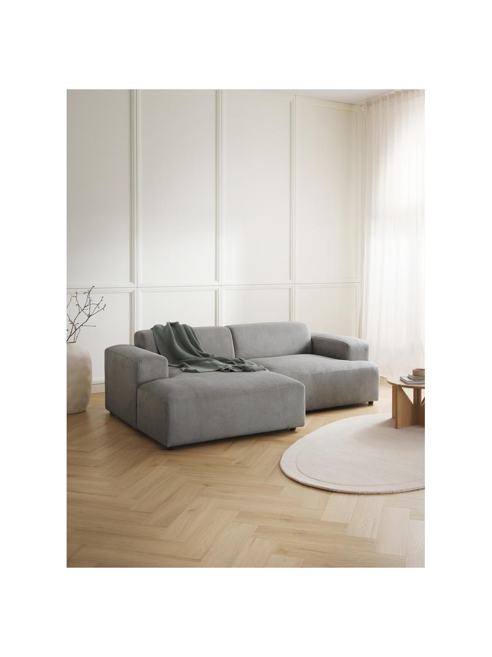 Cord-Ecksofa Melva (3-Sitzer), Bezug: Cord (92% Polyester, 8% P, Gestell: Massives Kiefernholz, Spa, Füße: Kunststoff Dieses Produkt, Cord Grau, B 238 x T 143 cm, Eckteil links