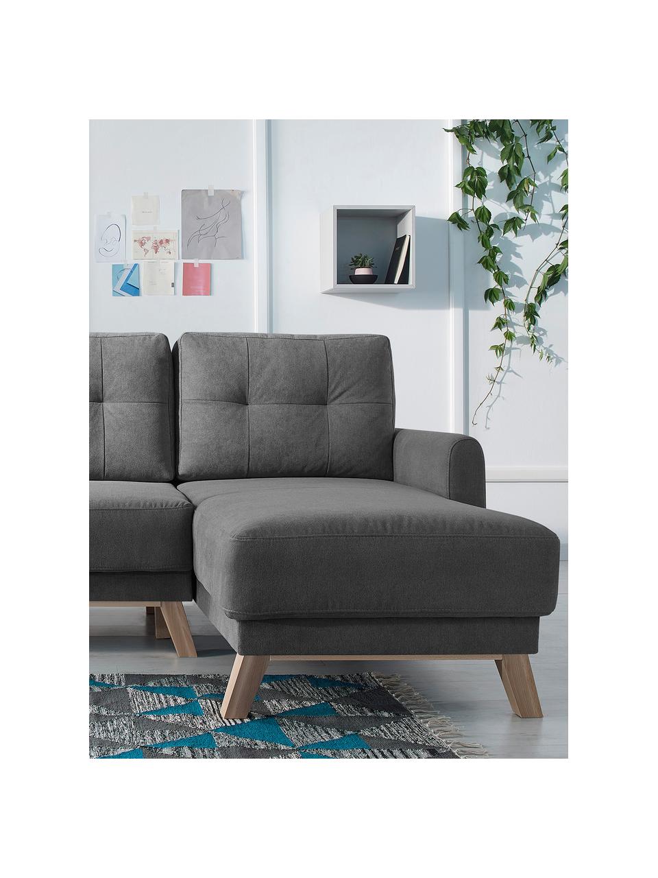 Divano letto angolare 4 posti con contenitore Balio, Rivestimento: 100% velluto di poliester, Grigio scuro, Larg. 234 x Alt. 164 cm