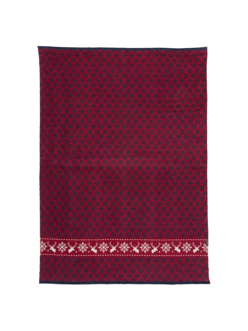 Manta doble cara de tela polar Montana Snow, 85% algodón, 8% viscosa, 7% poliacrílico, Rojo, azul, An 150 x L 200 cm