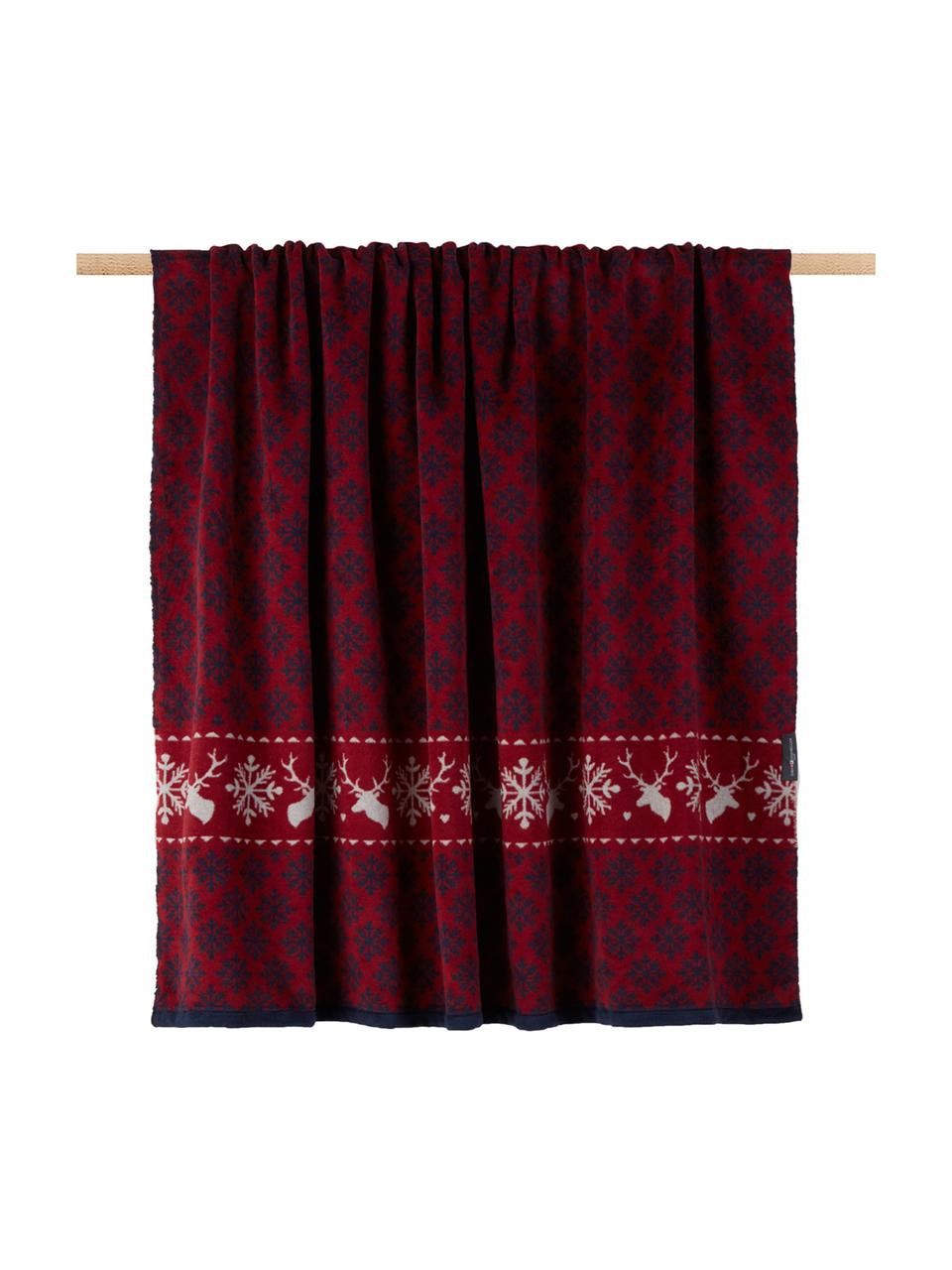 Dubbelzijdige  fleece plaid Montana Snow, 85% katoen, 8% viscose, 7% polyacryl, Rood, blauw, 150 x 200 cm