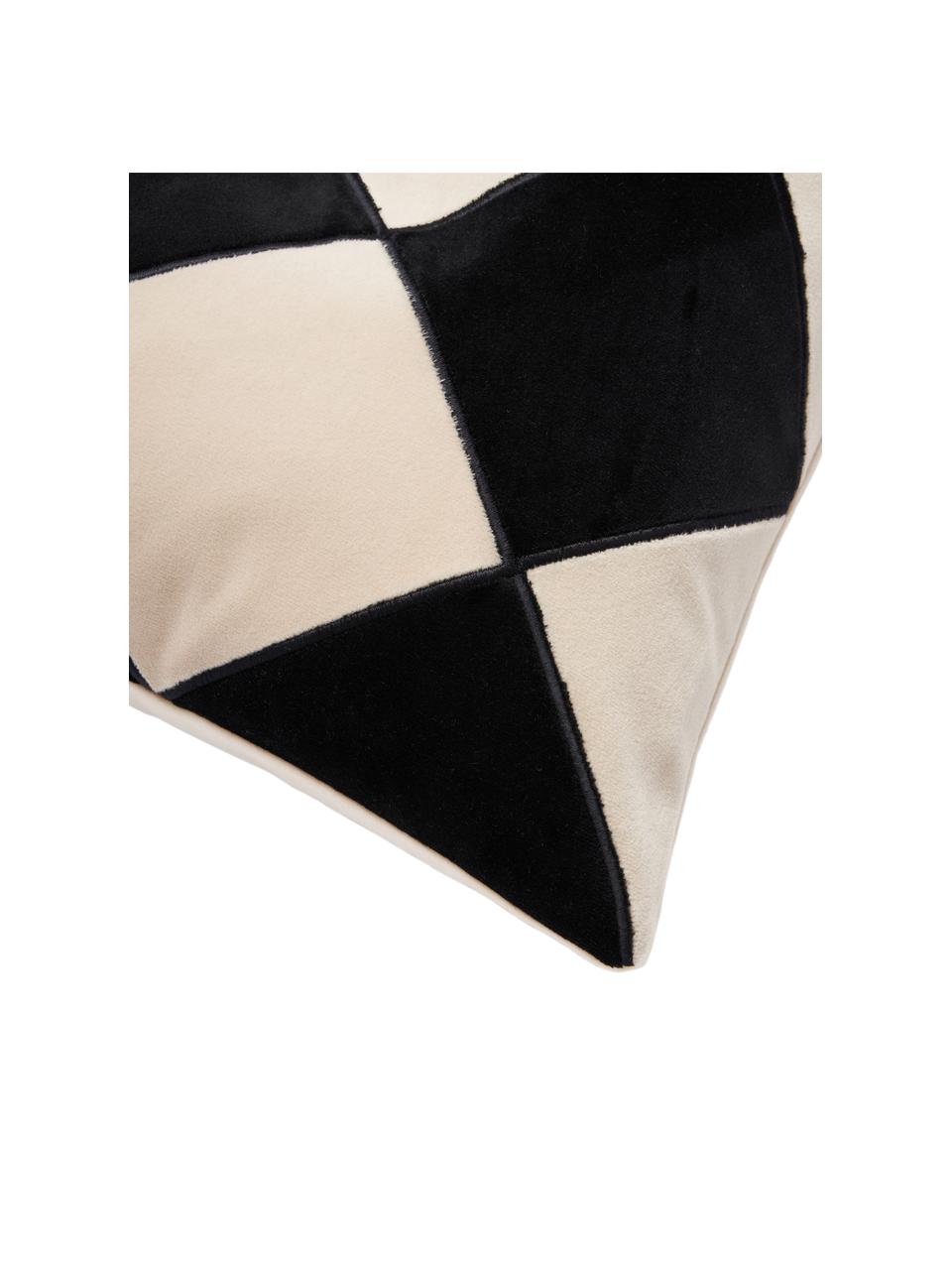 Housse de coussin 45x45 velours noir/blanc crème Jaxon, 100 % velours de polyester, Noir, beige, larg. 45 x long. 45 cm