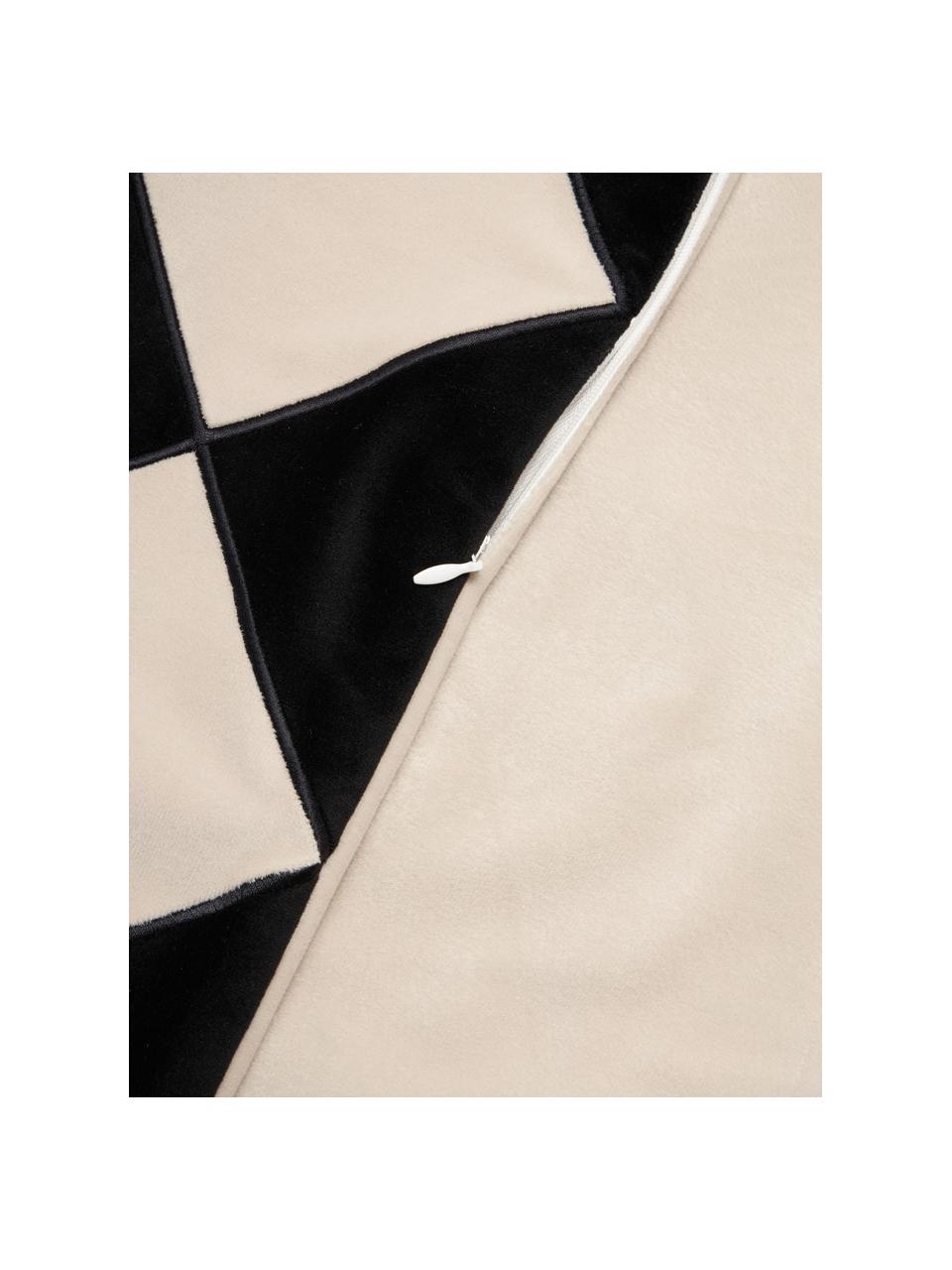 Federa arredo in velluto nero/bianco crema Jaxon, 100% velluto di poliestere, Nero, beige, Larg. 45 x Lung. 45 cm
