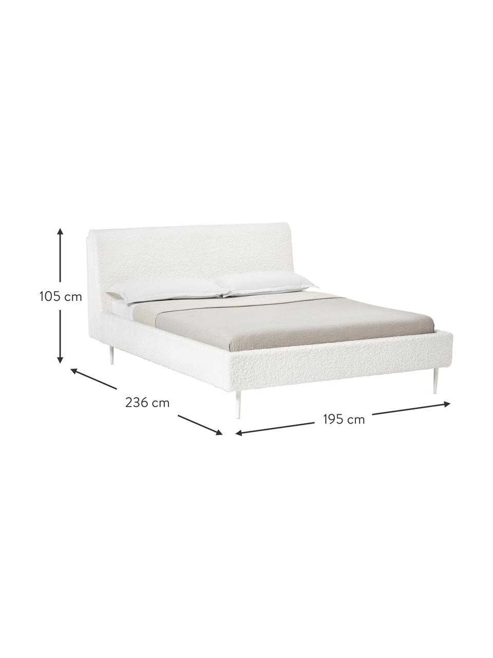 Cama tapizada en borreguillo Layla, Estructura: hierro, MDF, contrachapad, Tapizado: tejido borreguillo (96% p, Borreguillo blanco, 180 x 200 cm