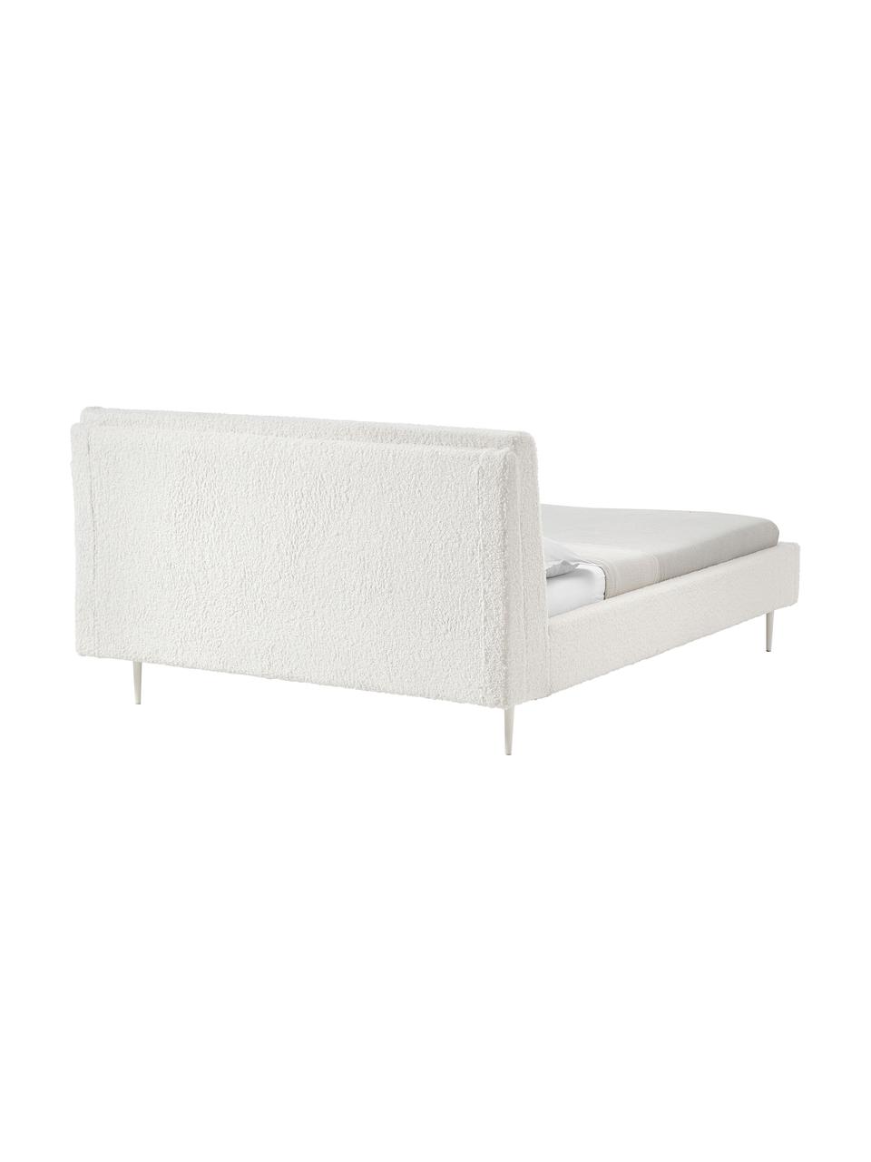 Cama tapizada en borreguillo Layla, Estructura: hierro, MDF, contrachapad, Tapizado: tejido borreguillo (96% p, Borreguillo blanco, 180 x 200 cm