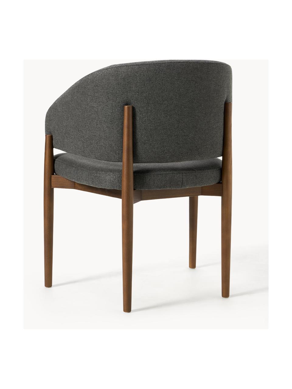 Silla con reposabrazos Nemo, Tapizado: 100% poliéster Alta resis, Estructura: madera de fresno pintada, Tejido gris antracita, madera de fresno oscura, An 63 x F 55 cm