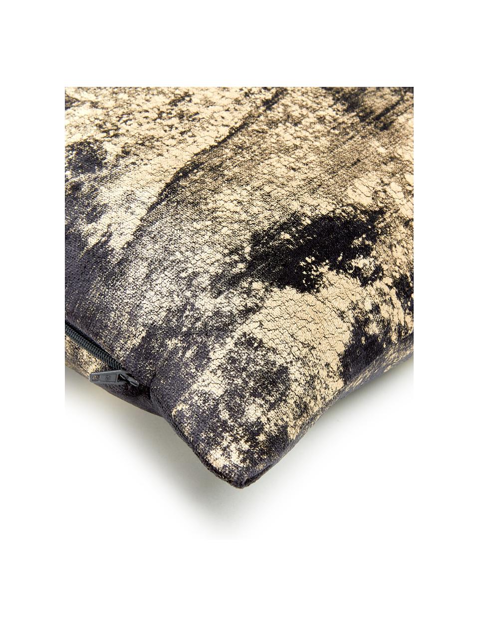 Samt-Kissenhülle Shiny mit schimmerndem Vintage Muster, Polyestersamt, Graphitgrau, 40 x 40 cm