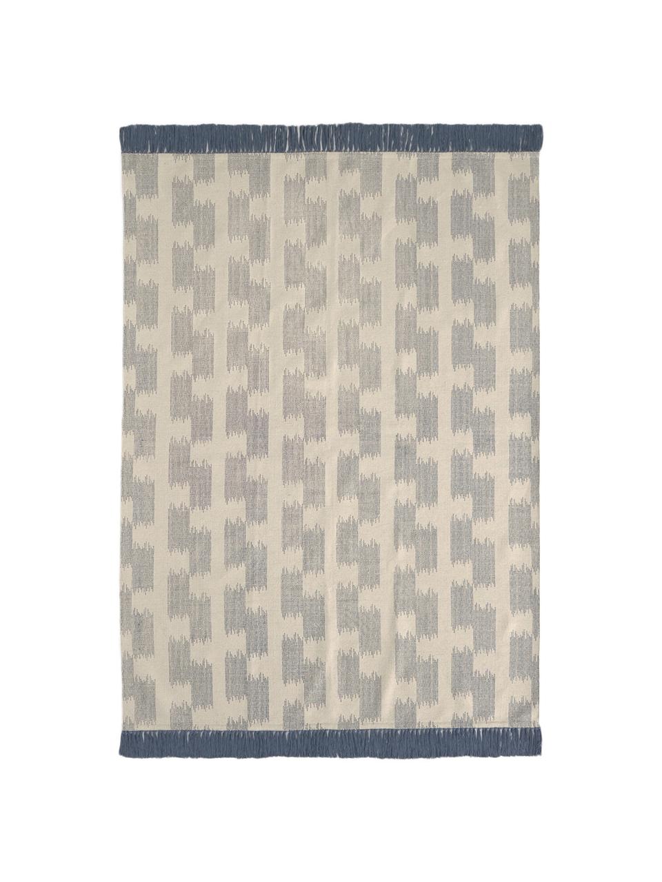Teppich Fiji in Blau/Beige mit Fransen, 100% Baumwolle, Blau, Beige, B 150 x L 200 cm (Größe S)