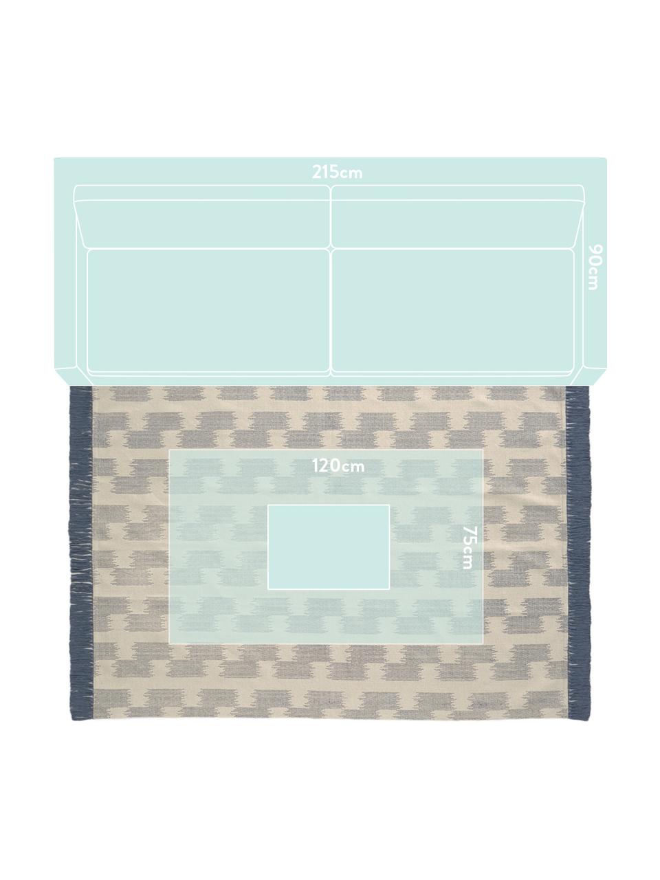 Teppich Fiji in Blau/Beige mit Fransen, 100% Baumwolle, Blau, Beige, B 150 x L 200 cm (Größe S)