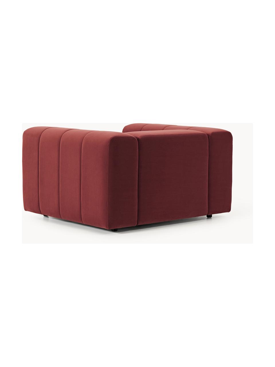 Poltrona lounge in velluto Lena, Rivestimento: velluto (100% poliestere), Struttura: legno di faggio, truciola, Piedini: plastica, Velluto rosso vino, Larg. 133 x Prof. 106 cm