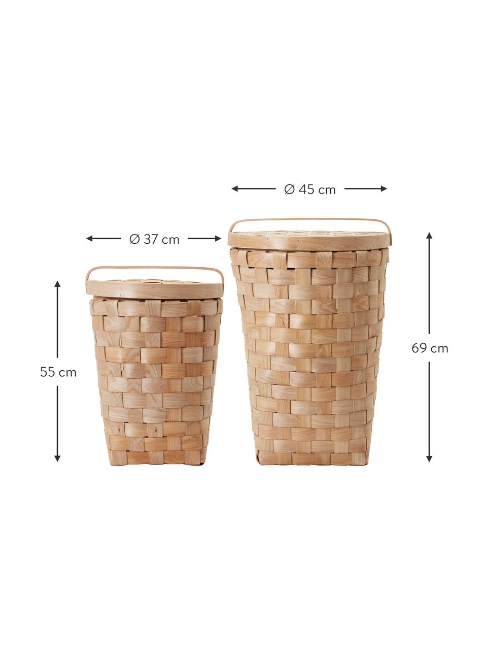 Handgemaakte opbergmanden naturel, 2-delig, Hout, katoen, Lichtbruin, Set met verschillende formaten