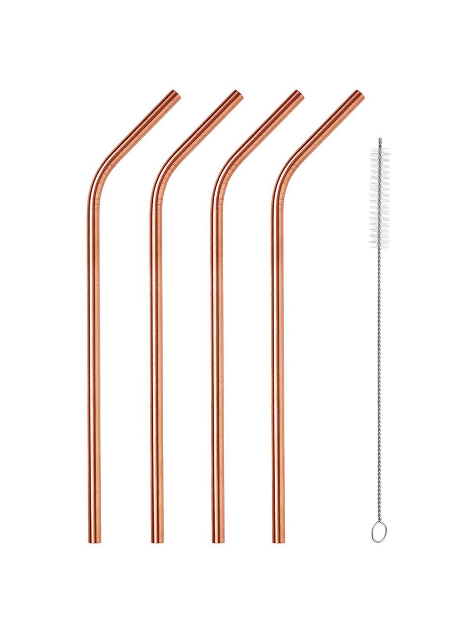 Set 4 cannucce con spazzolino Manhattan Lounge, Acciaio inossidabile, materiale sintetico, Ramato, Lung. 22 cm