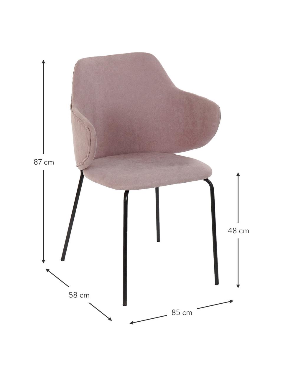 Krzesło z podłokietnikami Debbie, Tapicerka: 100% poliester, Nogi: metal powlekany, Blady różowy, S 58 x G 58 cm