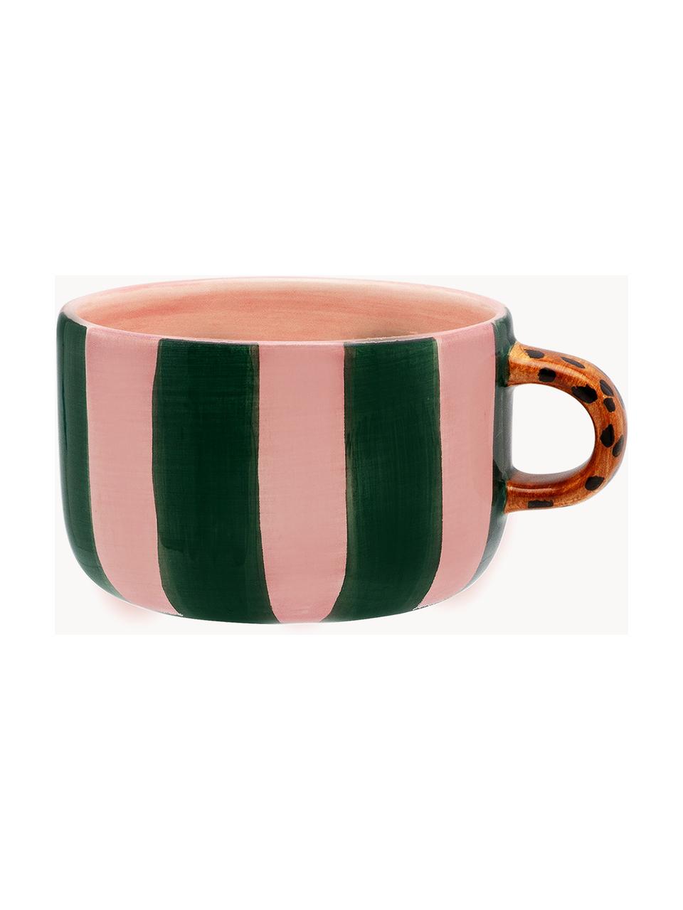 Taza artesanal Leopard, Cerámica, Rosa claro, verde oscuro, Ø 10 x Al 7 cm