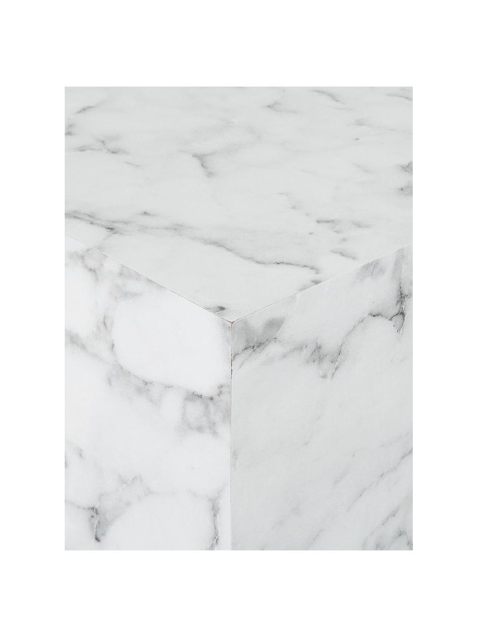 Tavolino effetto marmo Lesley, Pannello di fibra a media densità (MDF) rivestito con foglio di melamina, Bianco marmorizzato, lucido, Larg. 45 x Alt. 50 cm