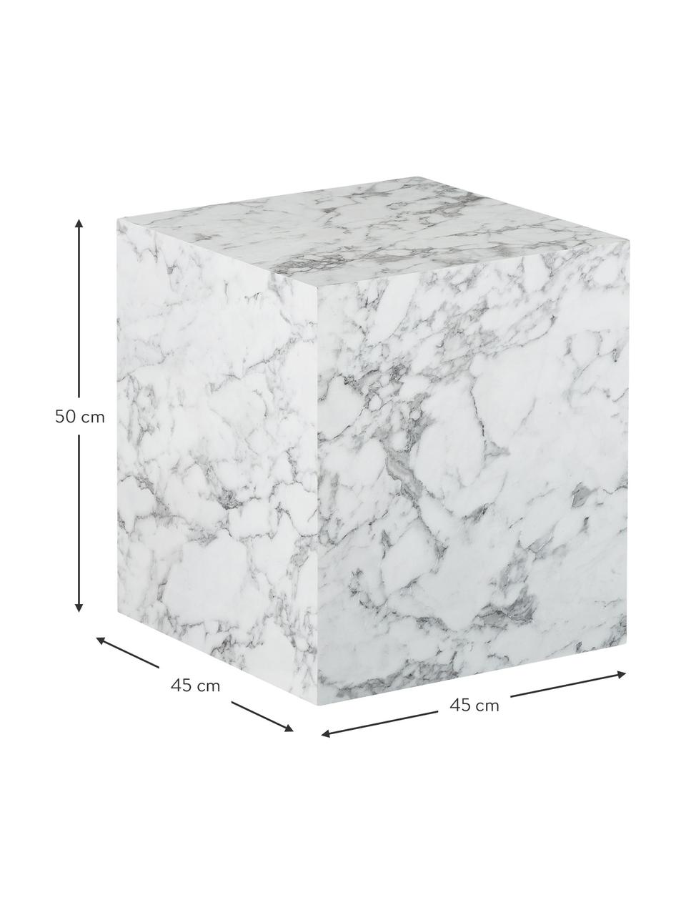 Mesa auxiliar en look mármol Lesley, Tablero de fibras de densidad media (MDF), recubierto en melanina, Blanco grisaceo, An 45 x Al 50 cm