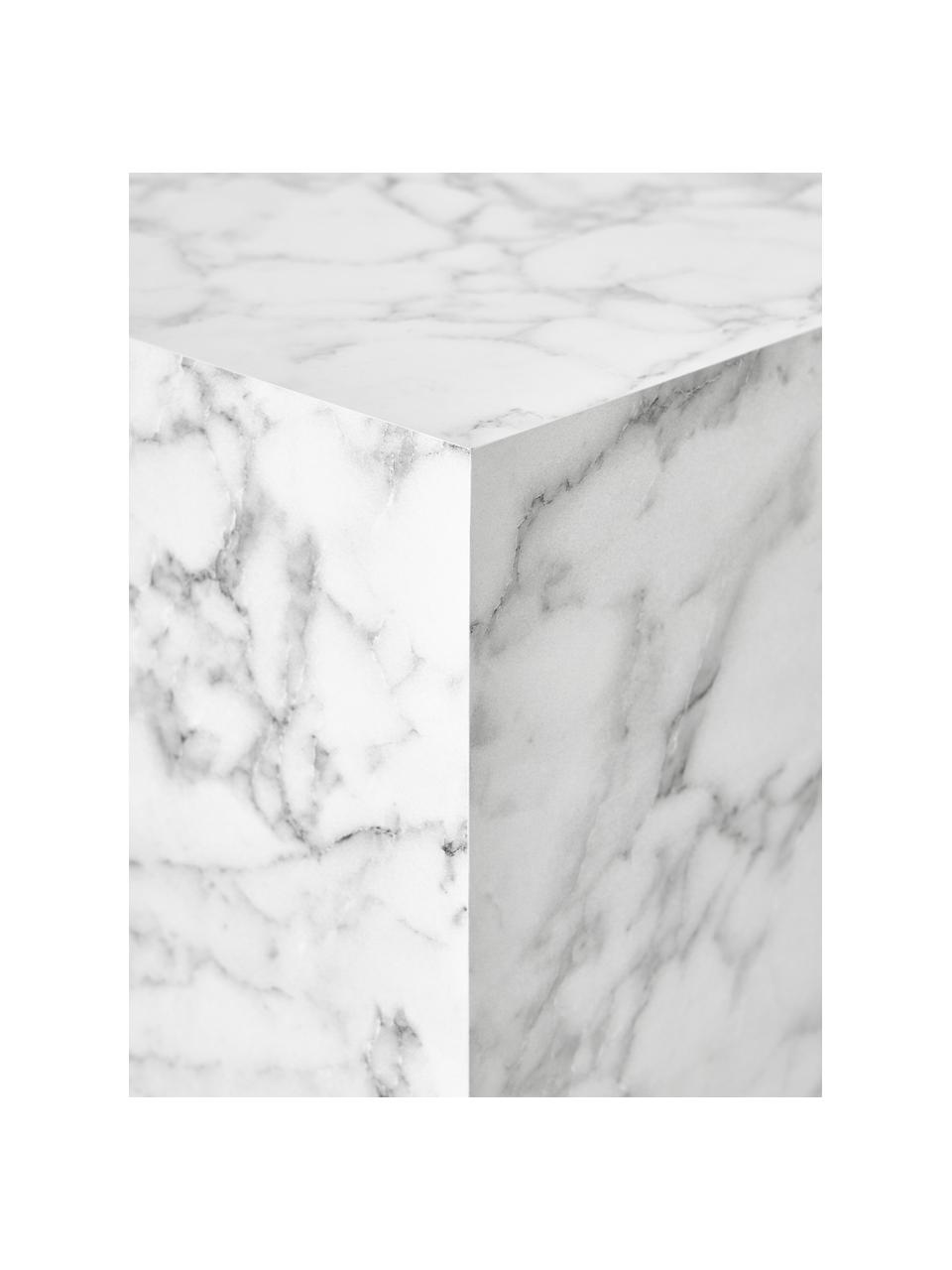 Tavolino effetto cemento Lesley, Pannello MDF (fibra a media densità) rivestito con lamina di melamina, Bianco effetto marmo lucido, Larg. 45 x Alt. 50 cm