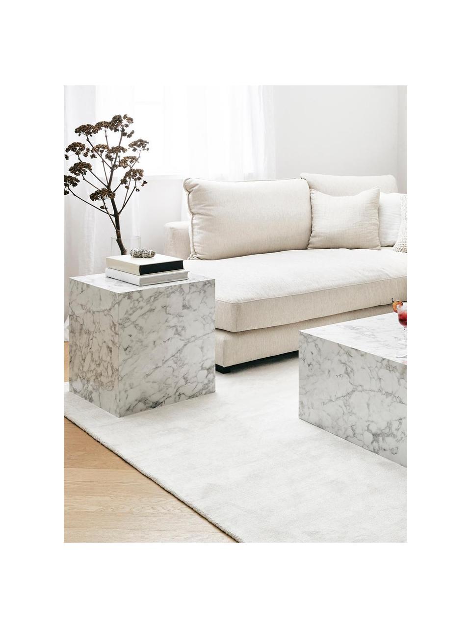Table d'appoint aspect marbre Lesley, MDF, enduit feuille mélaminée, Blanc aspect marbre, haute brillance, larg. 45 x haut. 50 cm