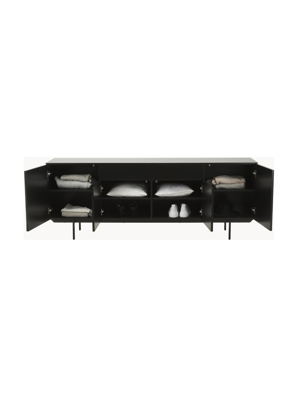 Aparador Elona, Estructura: tablero de fibras de dens, Patas: metal con pintura en polv, Negro mate, An 200 x Al 75 cm