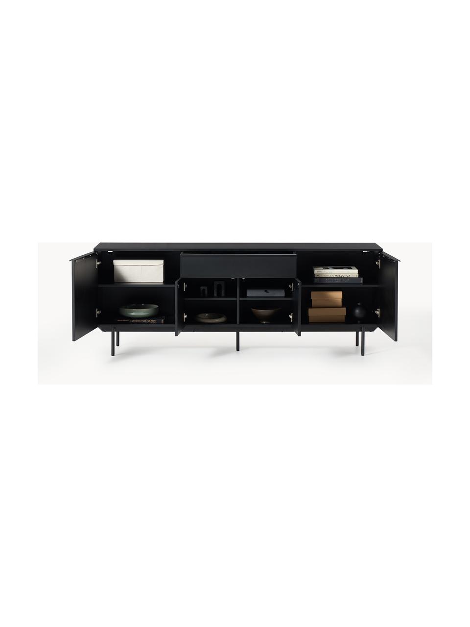 Holz-Sideboard Elona, Korpus: Mitteldichte Holzfaserpla, Fußgestell: Metall, pulverbeschichtet, Schwarz, B 200 x H 75 cm