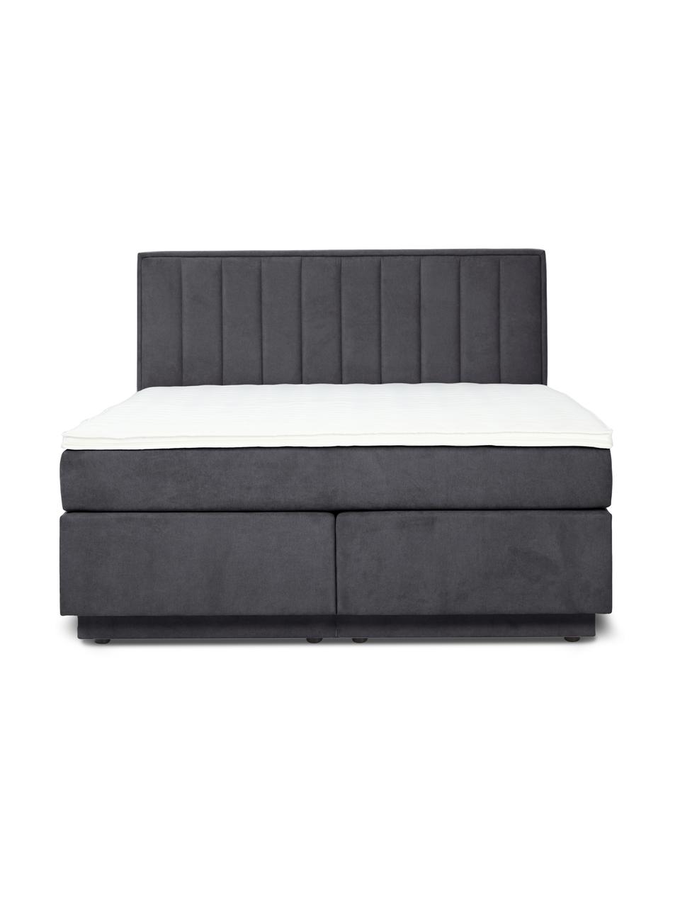 Cama continental Livia, con espacio de almacenamiento, Patas: plástico, Tejido gris oscuro, An 140 x L 200 cm, dureza 2