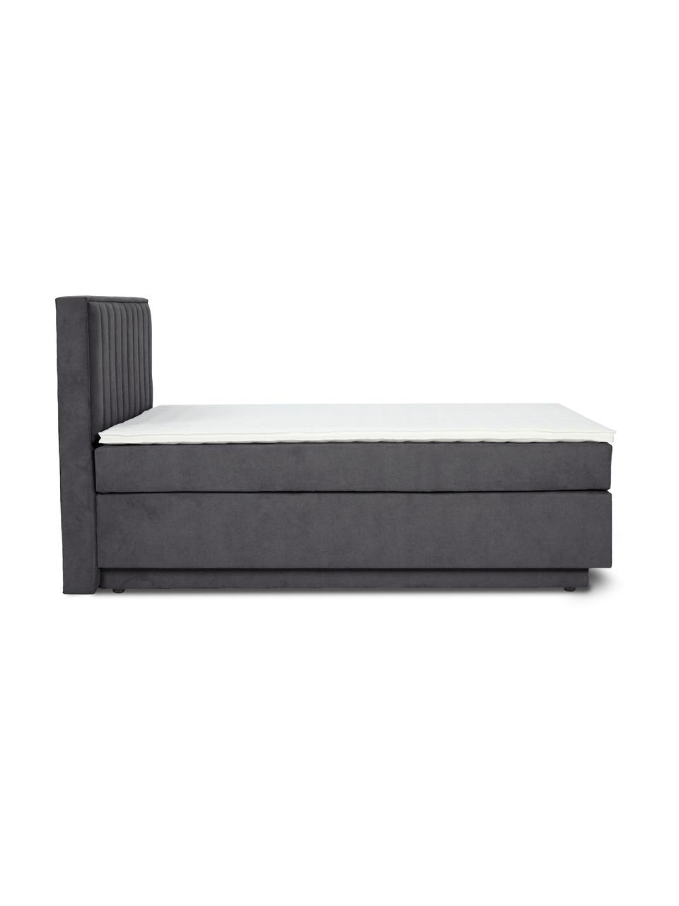 Lit à sommier tapissier avec coffre Livia, Tissu gris foncé, larg. 140 x long. 200 cm, indice de fermeté 2