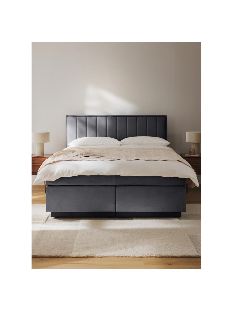 Boxspringbed Livia met opbergruimte, Matras: 5-zones pocketvering, Geweven stof donkergrijs, B 180 x L 200 cm, hardheidsgraad H2