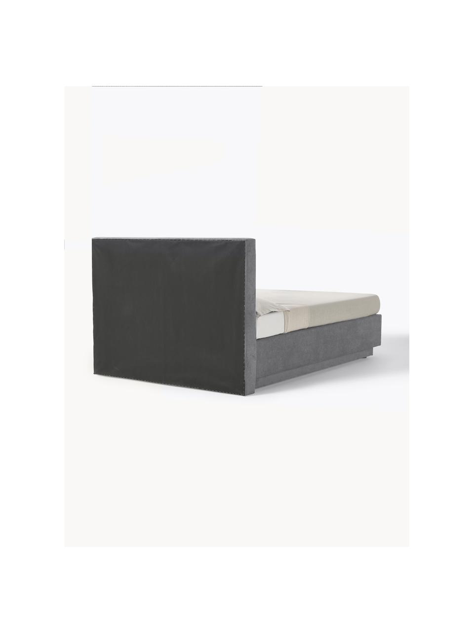 Letto boxspring con contenitore Livia, Materasso: nucleo a 5 zone di molle , Piedini: plastica, Tessuto grigio scuro, Larg. 180 x Lung. 200 cm, grado di durezza H2