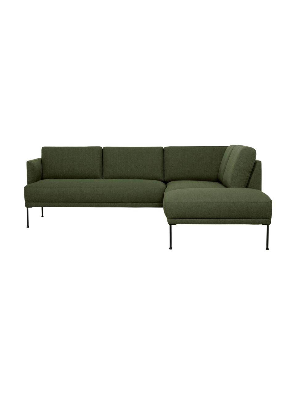 Rohová pohovka s kovovými nohami Fluente, Tmavě zelená, Š 221 cm, H 200 cm, pravé rohové provedení