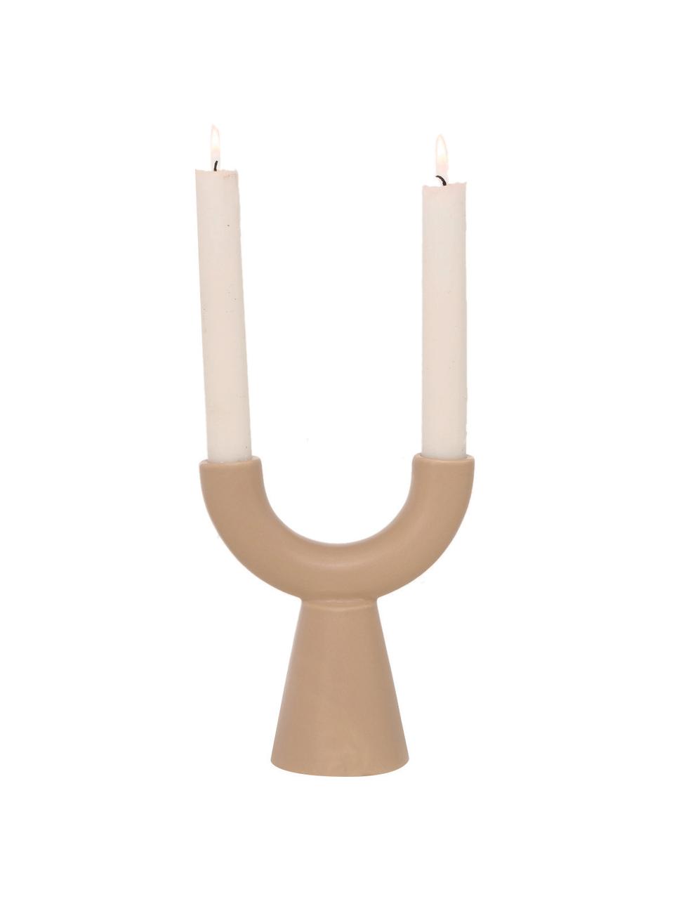 Bougeoir grès blanc/beige Shalea, 2 élém., Grès cérame, Blanc, beige, larg. 14 cm, haut. 16 cm