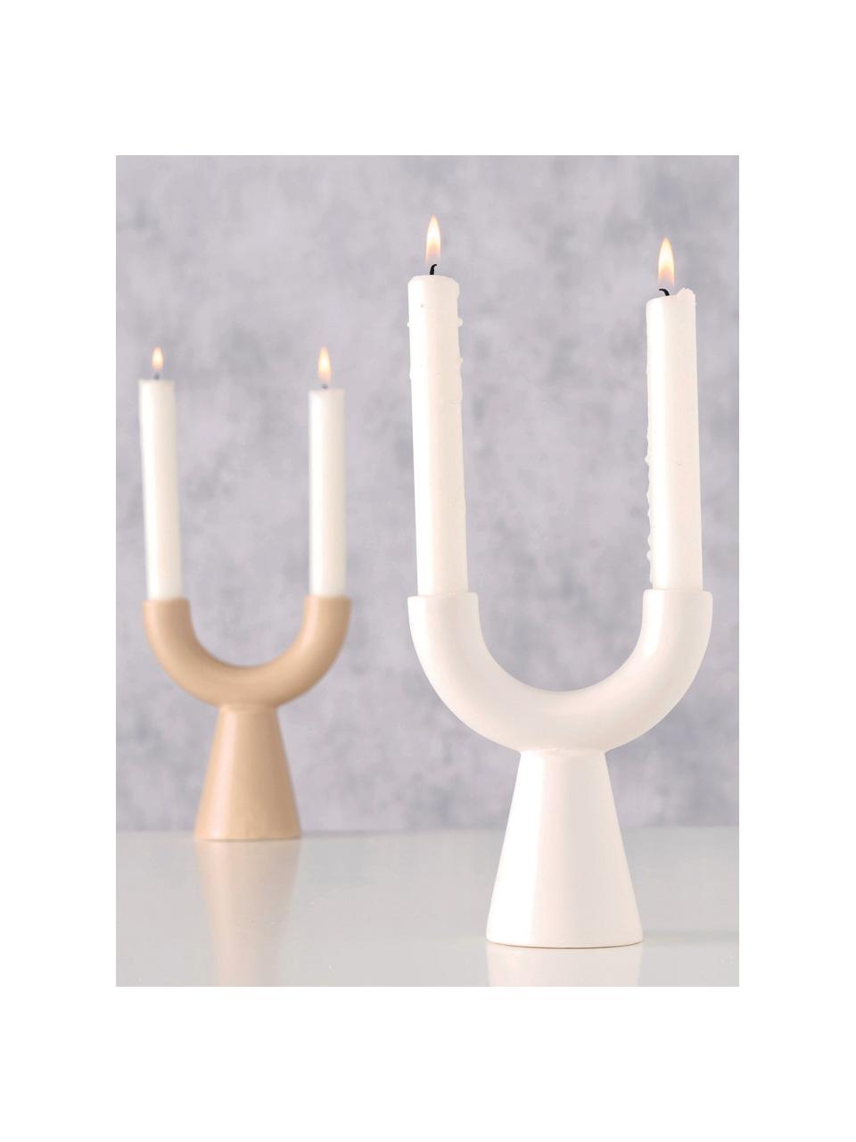 Set 2 candelabri in gres bianco/beige Shalea, Gres, Bianco, beige, Larg. 14 x Alt. 16 cm