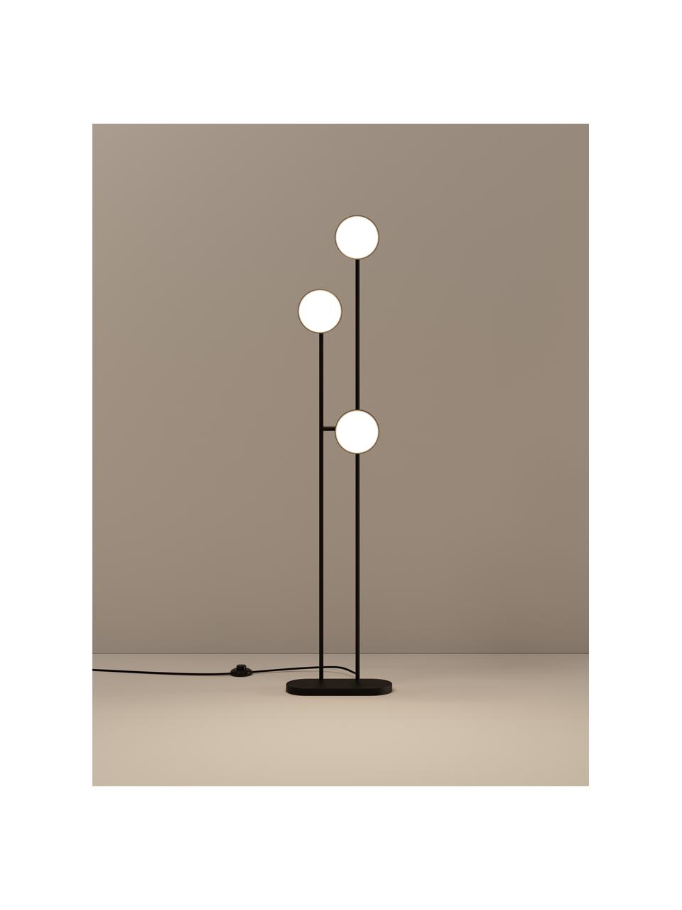 LED vloerlamp James, dimbaar, Lampenkap: opaalglas, Mat zwart, H 130 cm