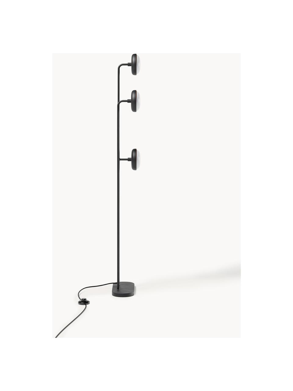 Lámpara de pie LED regulable James, Pantalla: vidrio opalino, Estructura: metal, Cable: cubierto en tela, Negro mate, Al 130 cm
