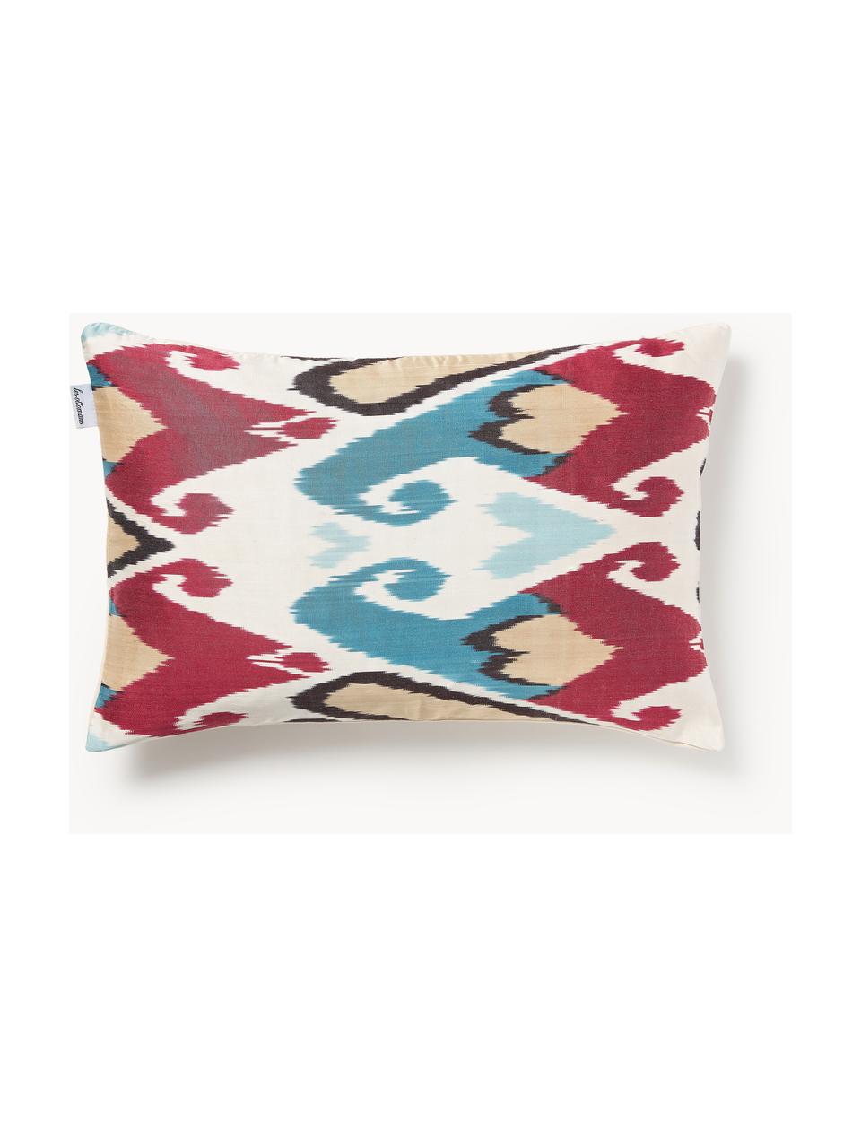 Housse de coussin 40x60 en soie avec motif abstrait Silky, Rouge, tons bleus, blanc, larg. 40 x long. 60 cm