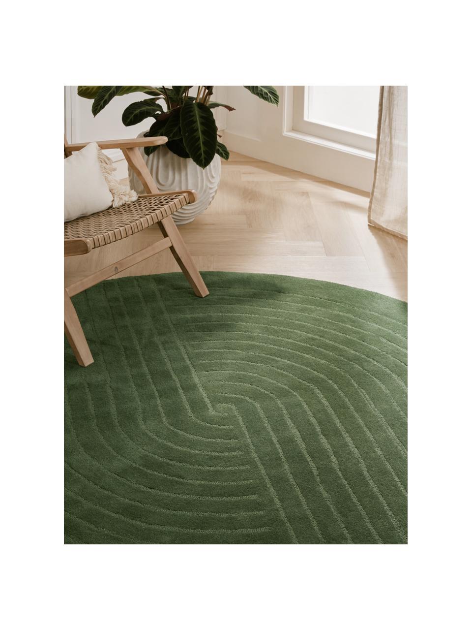 Alfombra artesanal de lana Mason, Parte superior: 100% lana, Reverso: 100% algodón Las alfombra, Verde oscuro, Ø 120 cm (Tamaño S)
