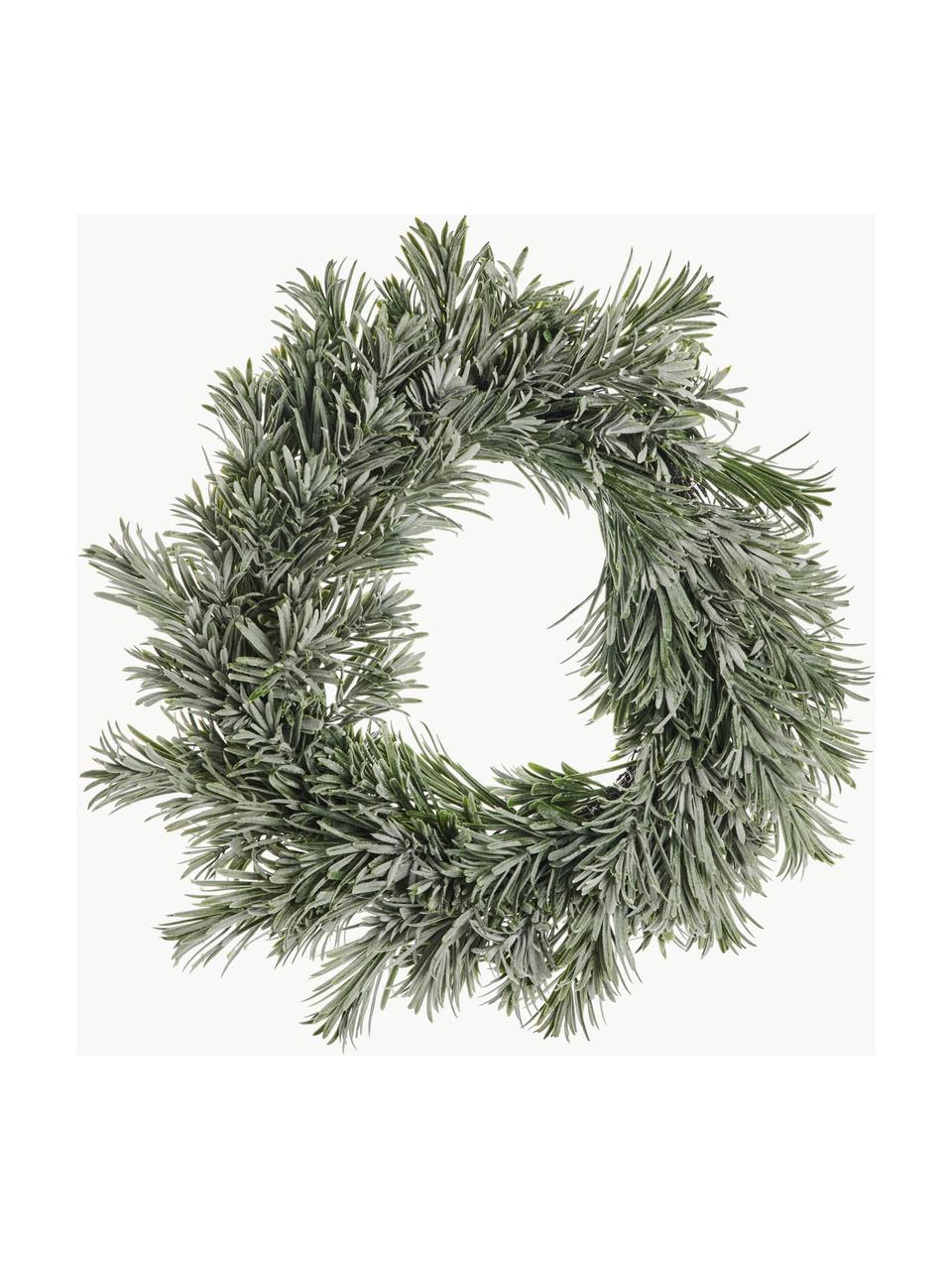 Couronne de Noël Vintia, Ø 40 cm, Plastique (ABS), laqué, certifié Greenguard, Vert foncé, enneigé, Ø 40 x haut. 8 cm