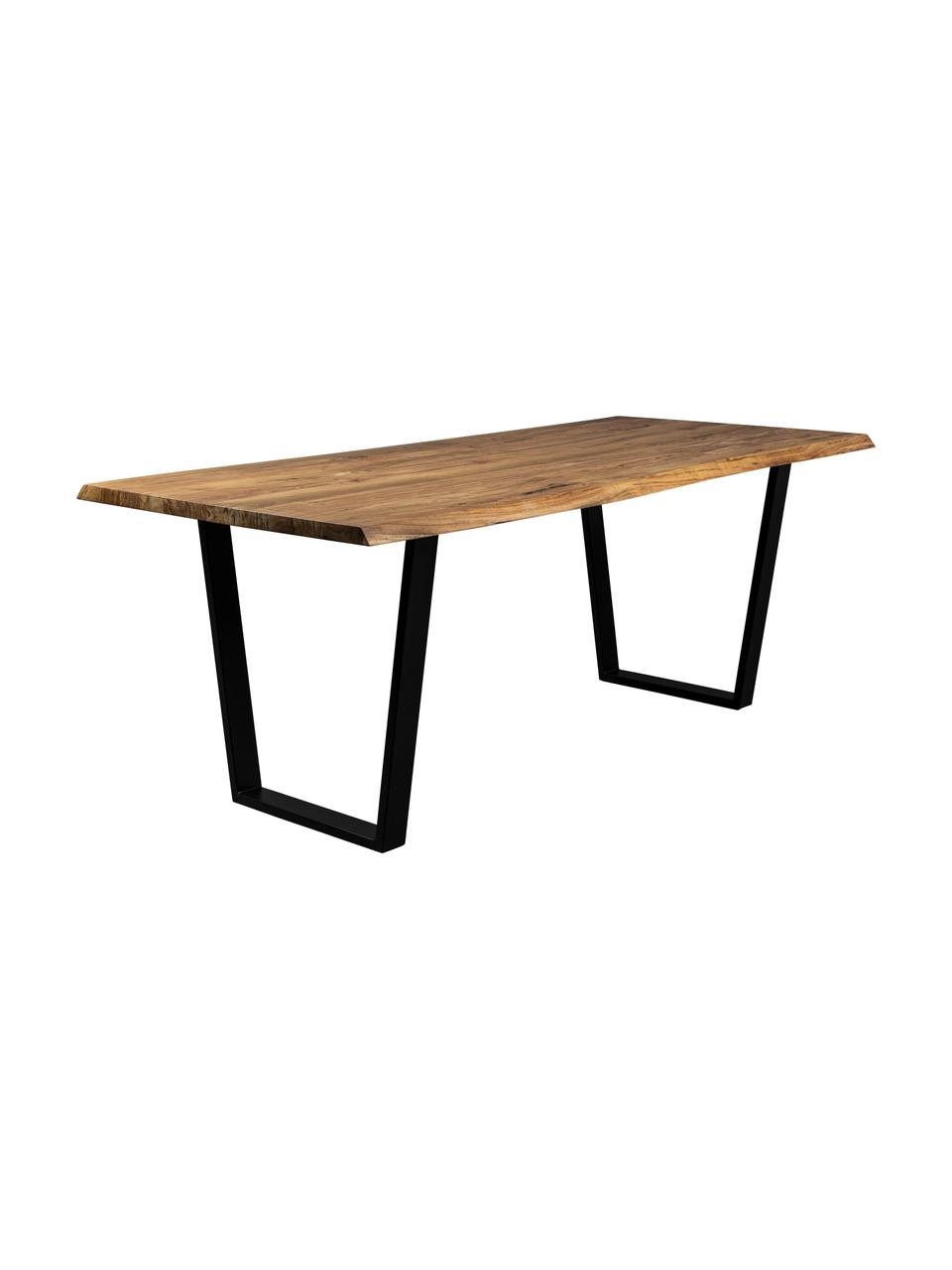 Mesa de comedor de madera de acacia Aka, tamaños diferentes, Tablero: madera de acacia maciza, Estructura: metal con pintura en polv, Madera de acacia, negro, An 180 x F 90 cm