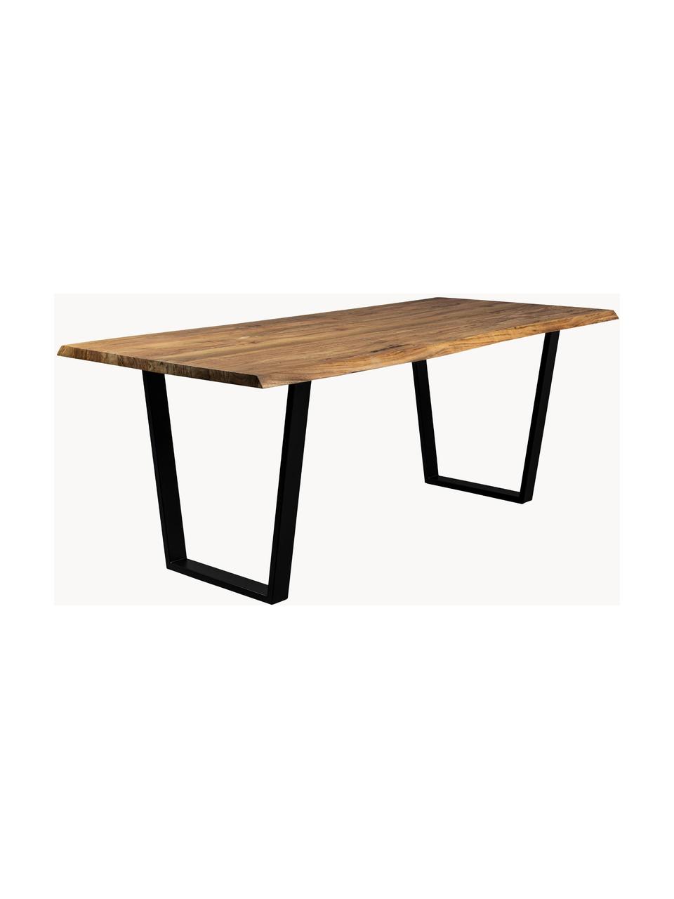 Mesa de comedor de madera de acacia Aka, tamaños diferentes, Tablero: madera de acacia maciza, Estructura: metal con pintura en polv, Madera de acacia, negro, An 180 x F 90 cm