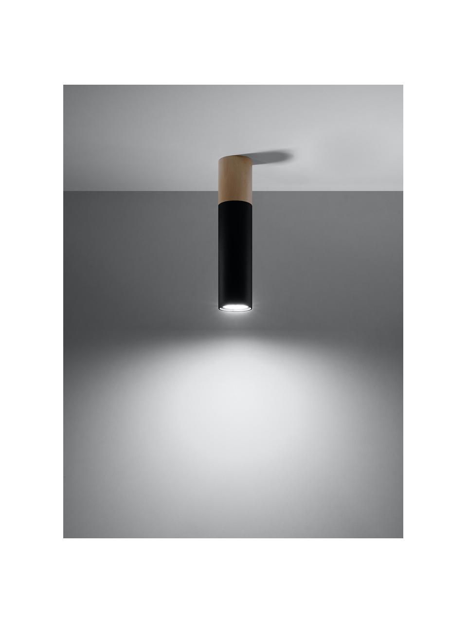 Stropná bodová lampa s drevenou dekoráciou Paulo, Čierna, hnedá