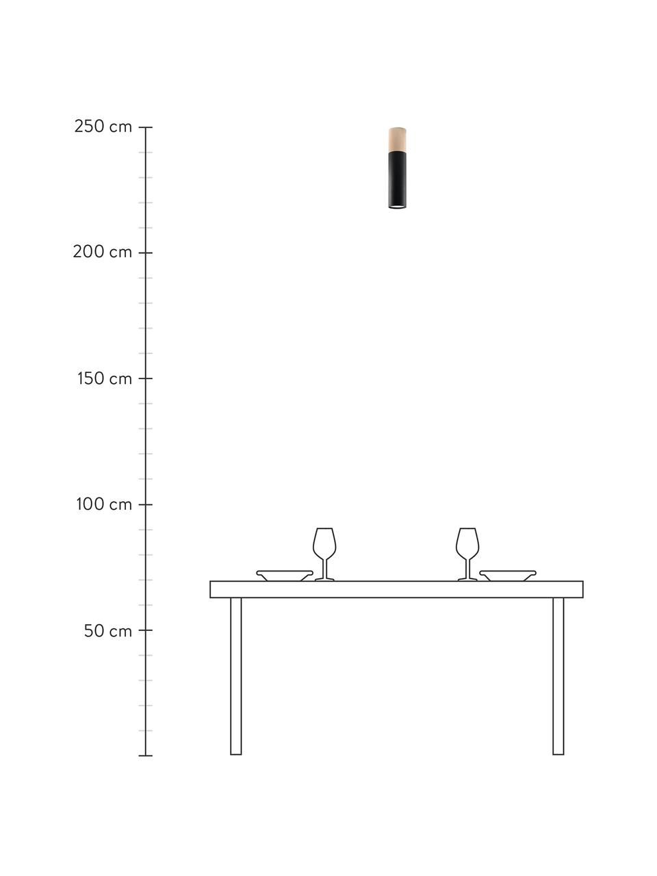 Foco en madera Paul, Pantalla: acero recubierto, Negro, marrón, Ø 8 x Al 30 cm