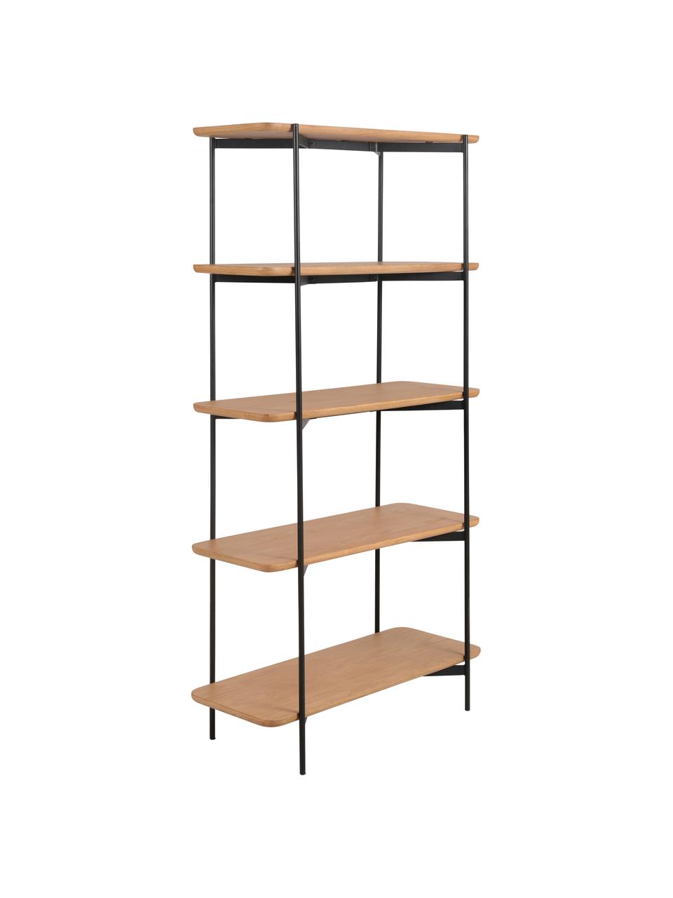 Libreria in legno e metallo Easy, Ripiani: pannello di fibra a media, Struttura: metallo rivestito, Nero, marrone, Larg. 90 x Alt. 175 cm