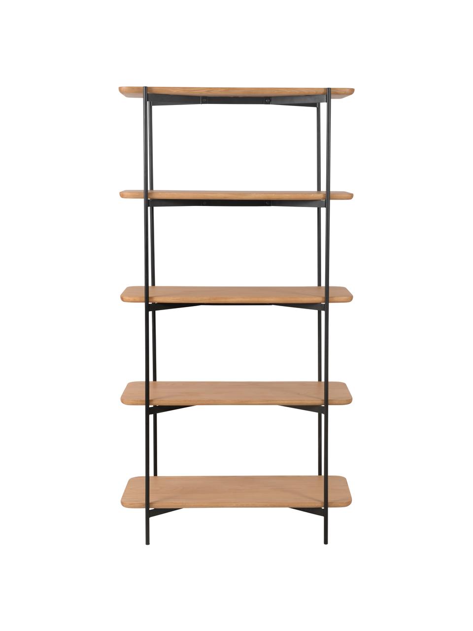 Libreria in legno e metallo Easy, Ripiani: pannello di fibra a media, Struttura: metallo rivestito, Nero, marrone, Larg. 90 x Alt. 175 cm