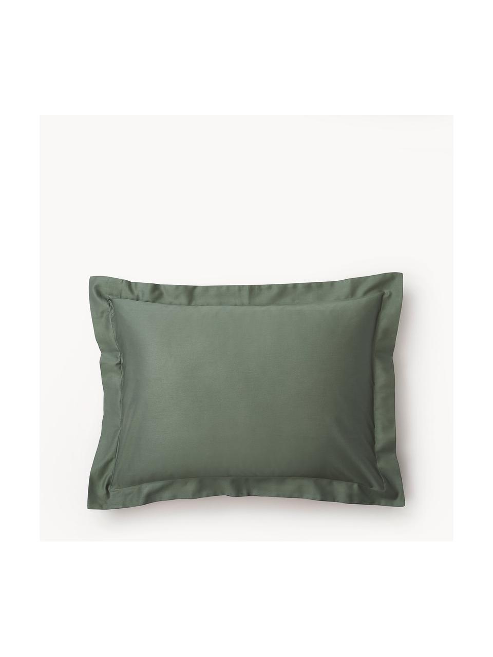 Taie d'oreiller en satin de coton Premium, Vert foncé, larg. 50 x long. 70 cm