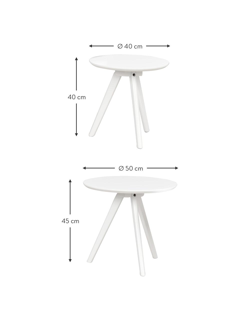 Set de mesas auxiliares Yumi, 2 uds., Tablero: fibras de densidad media , Patas: madera de caucho maciza y, Blanco, Set de diferentes tamaños