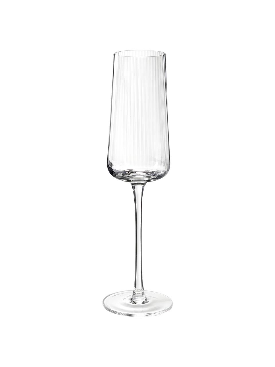 Ručně vyrobené sklenice na sekt s rýhovaným povrchem Cami, 4 ks, Foukané sklo, Transparentní, Ø 7 cm, V 25 cm