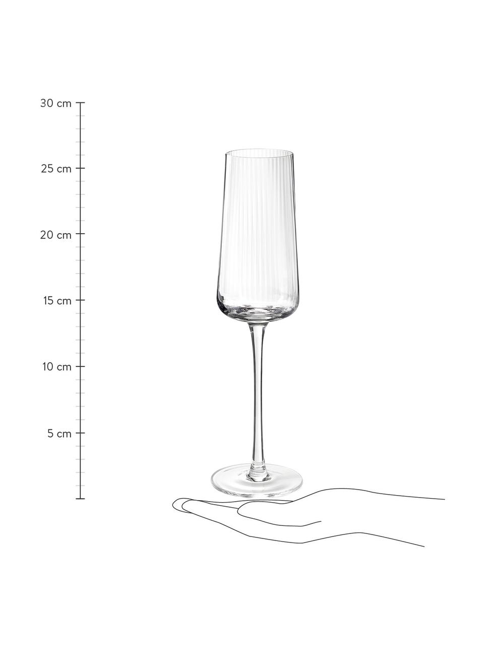 Ručně vyrobené sklenice na sekt s rýhovaným povrchem Cami, 4 ks, Foukané sklo, Transparentní, Ø 7 cm, V 25 cm