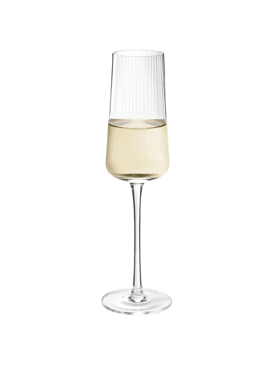 Ručně vyrobené sklenice na sekt s rýhovaným povrchem Cami, 4 ks, Foukané sklo, Transparentní, Ø 7 cm, V 25 cm