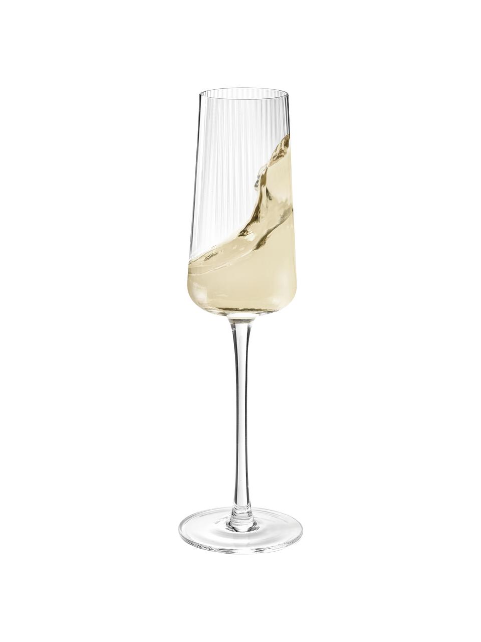 Ručně vyrobené sklenice na sekt s rýhovaným povrchem Cami, 4 ks, Foukané sklo, Transparentní, Ø 7 cm, V 25 cm