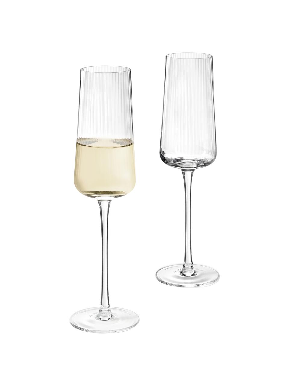Ručně vyrobené sklenice na sekt s rýhovaným povrchem Cami, 4 ks, Foukané sklo, Transparentní, Ø 7 cm, V 25 cm