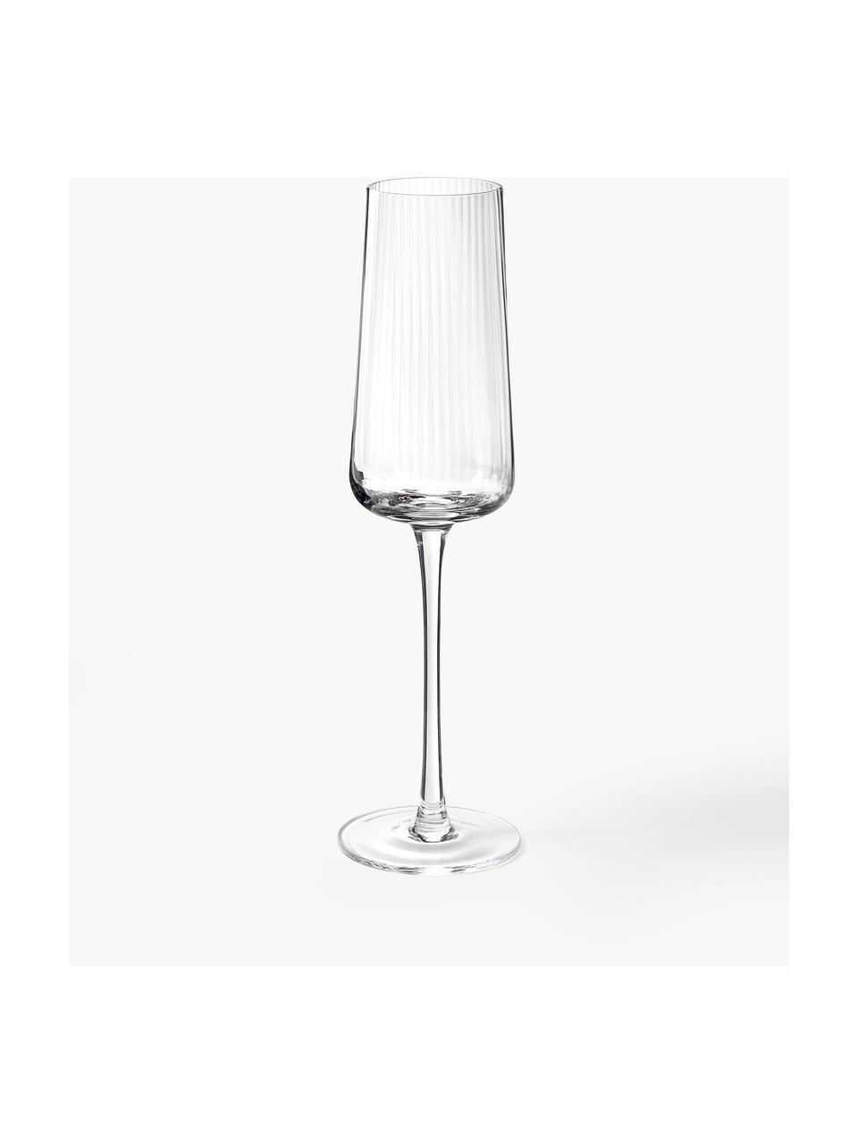 Handgemaakte champagneglazen Cami met groefstructuur, 4 stuks, Transparant, Ø 7 x H 25 cm, 230 ml