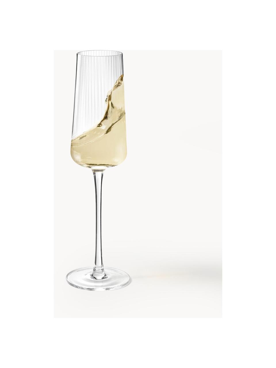 Flûtes à champagne artisanales en verre strié Cami, 4 pièces, Transparent, Ø 7 x haut. 25 cm, 230 ml